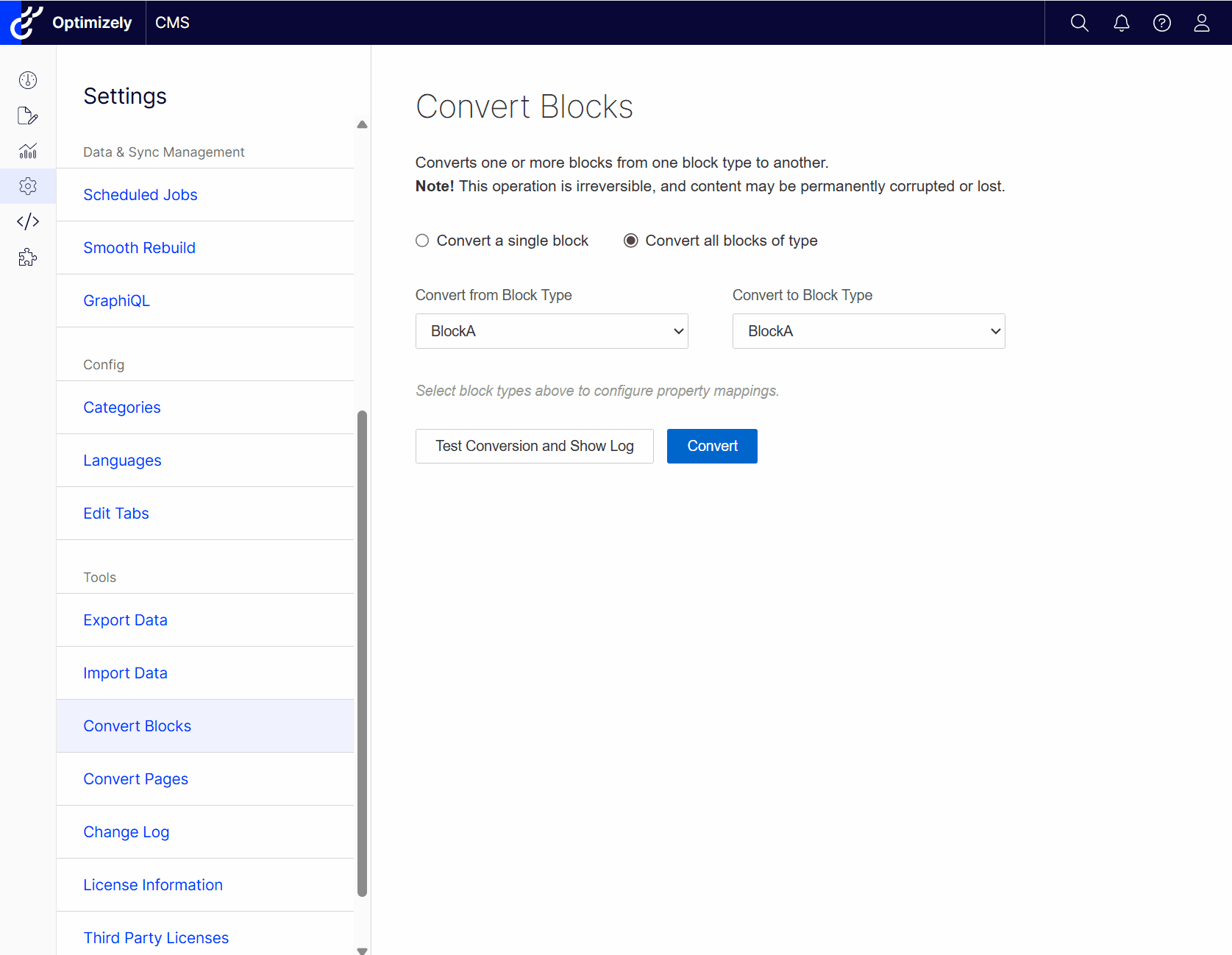The Convert Blocks tool in action