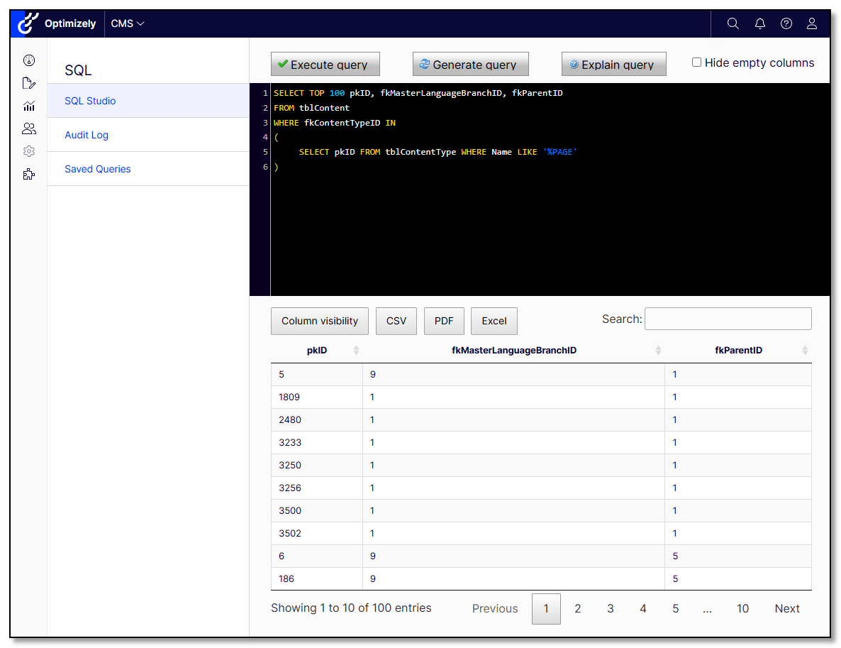 Sql Studio addon for Optimizely CMS
