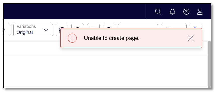Unable to create page.