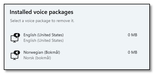 List of installed voice packages
